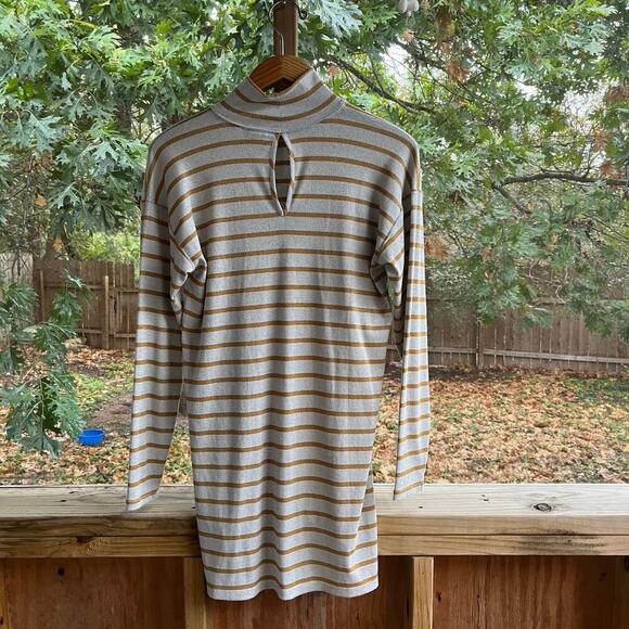 Anthropologie Vanessa Virginia Silver And Gold Striped Long Sleeve Top Size M - Picture 5 of 13